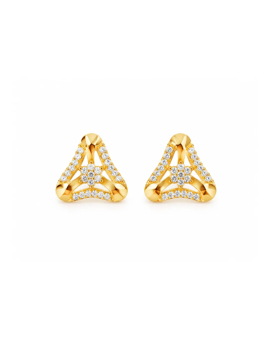 TRIANGLE FLORAL SPARKLE STUD EARRINGS