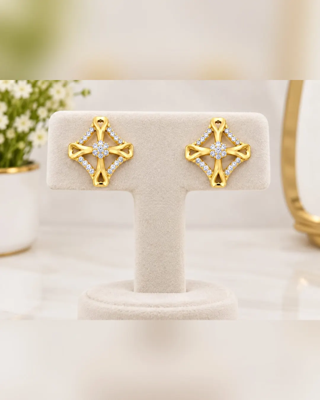 CELESTIAL DIAMOND FLORAL STUD EARRINGS