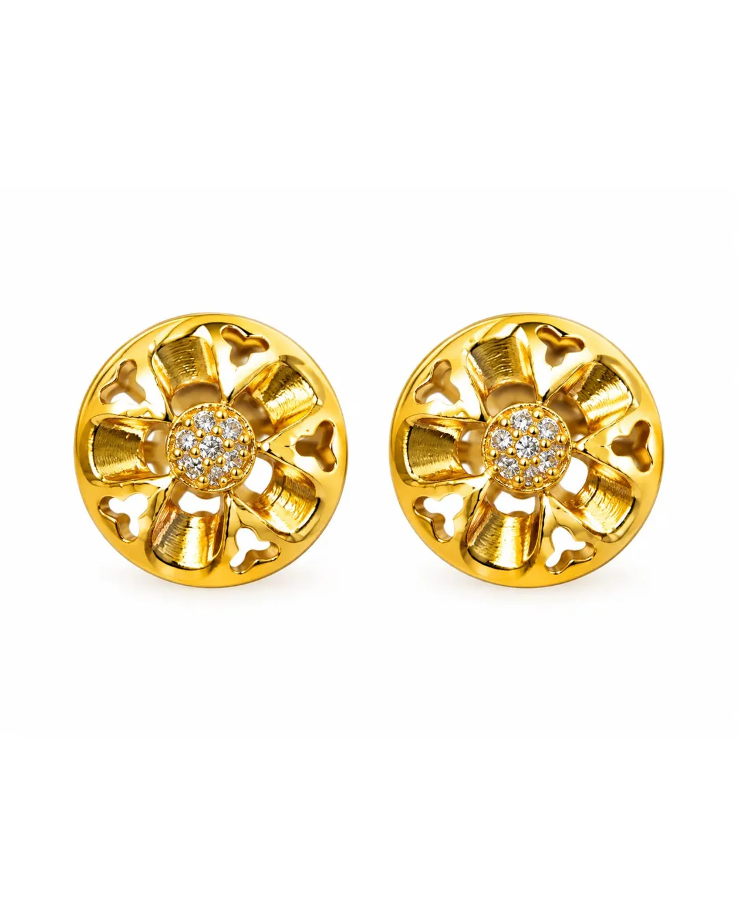 GOLDEN BLOOM ROUND STUD EARRINGS