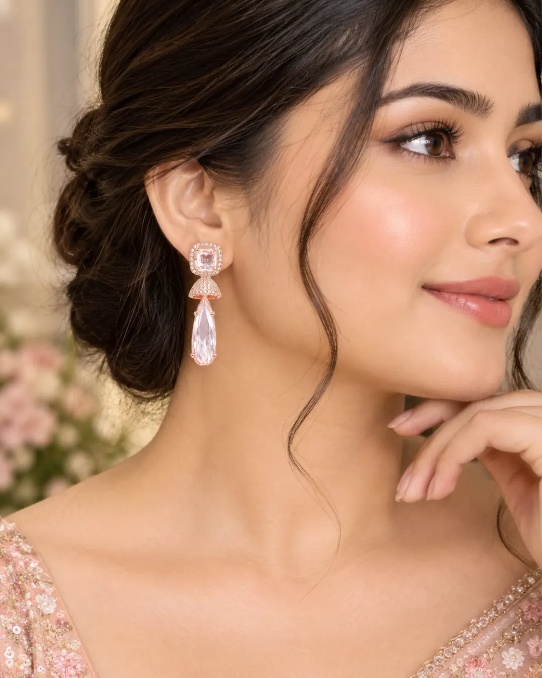 BLUSH PINK CRYSTAL DROP EARRINGS