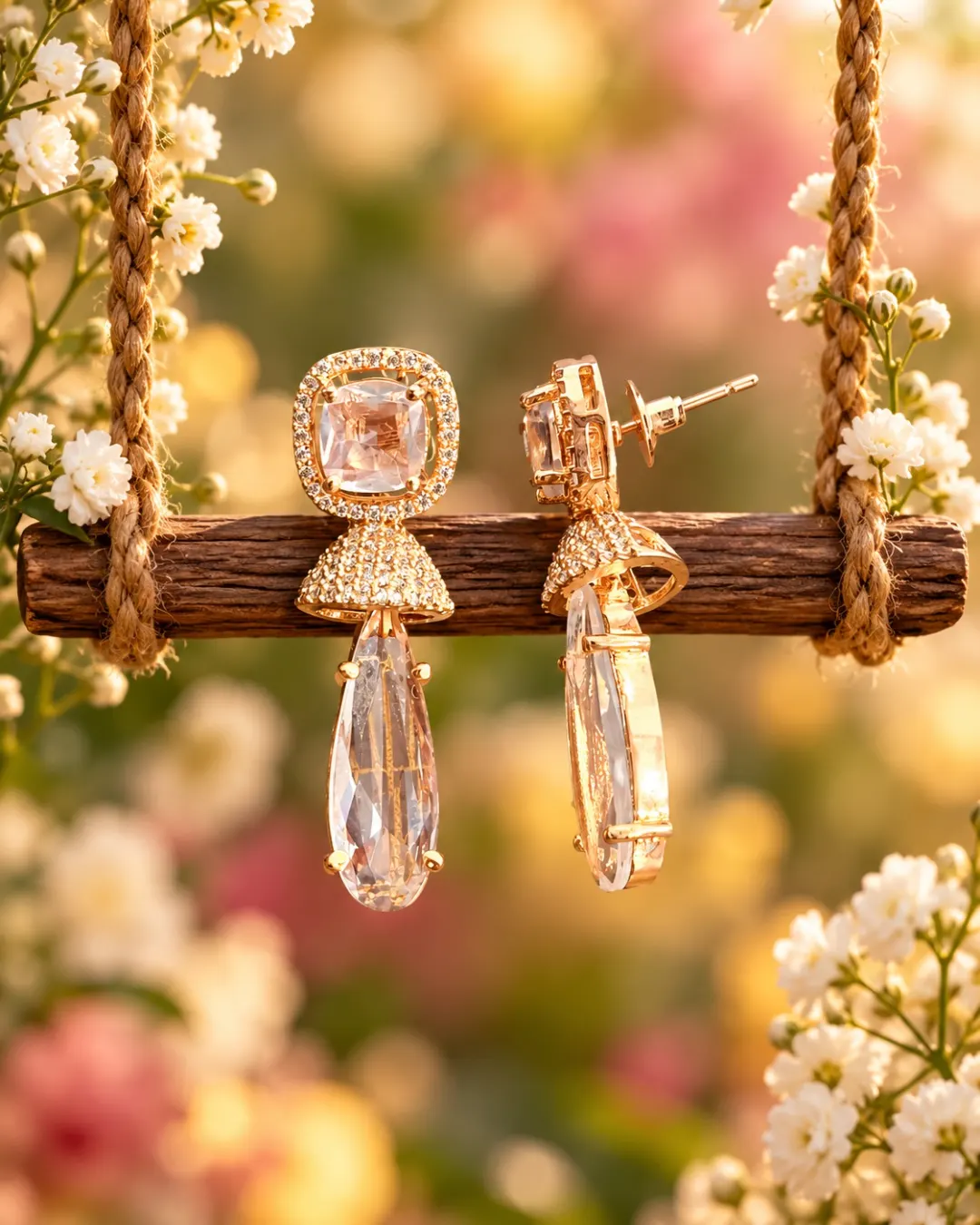 BLUSH PINK CRYSTAL DROP EARRINGS