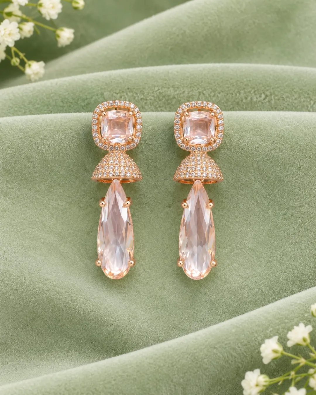 BLUSH PINK CRYSTAL DROP EARRINGS