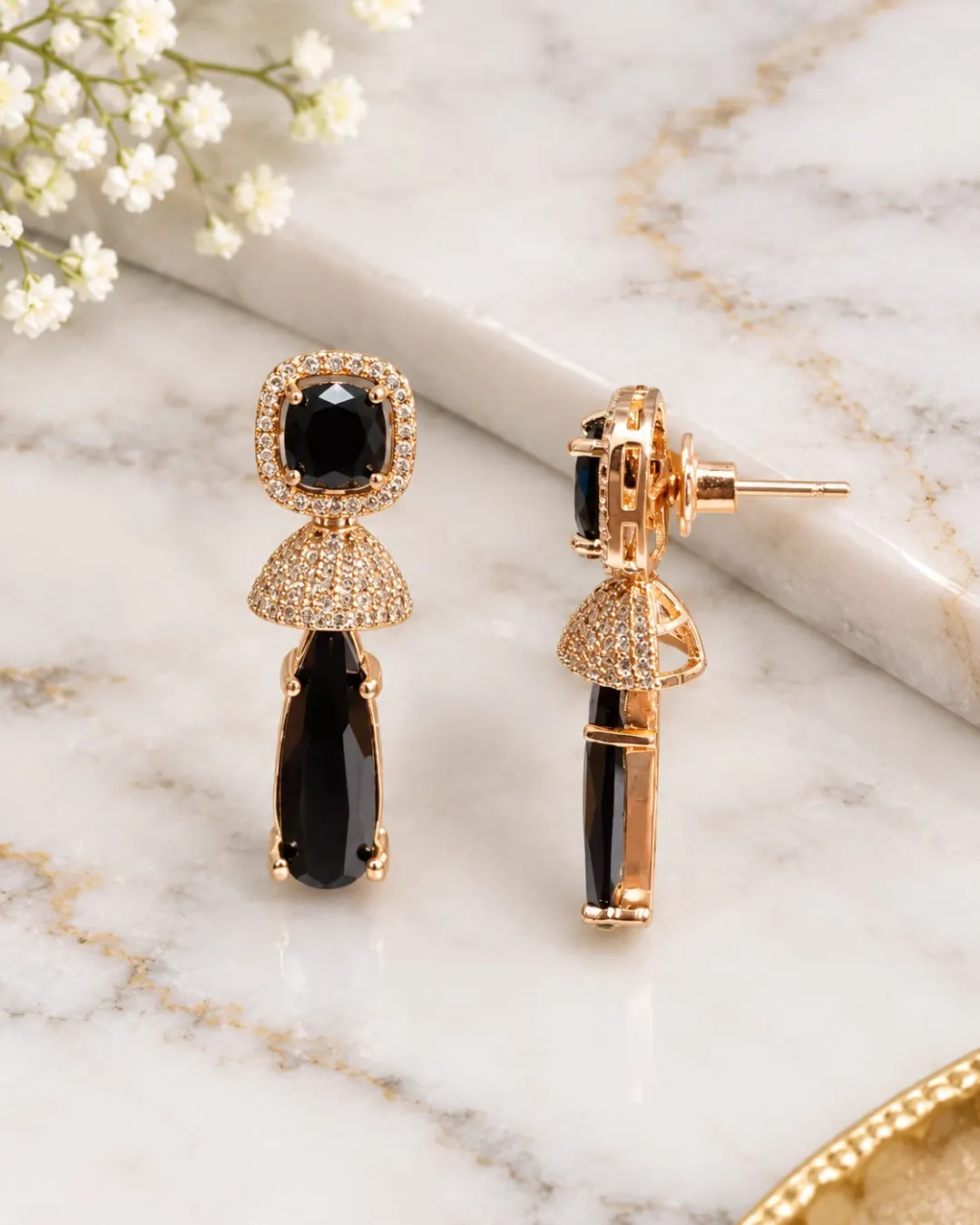 MIDNIGHT BLACK CRYSTAL DROP EARRINGS