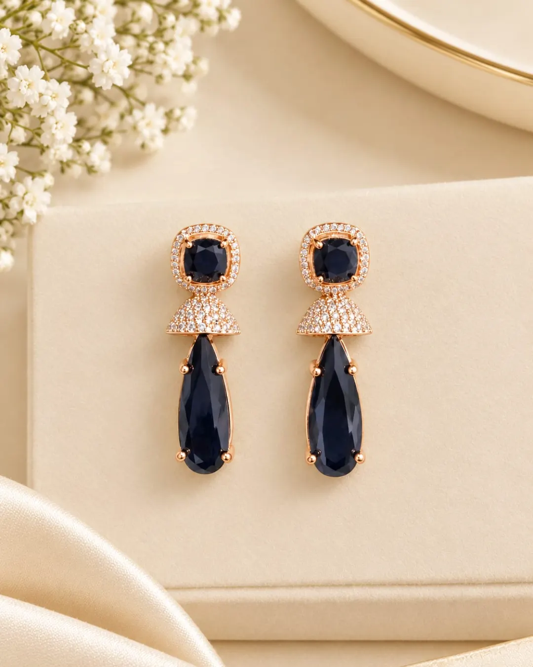 MIDNIGHT BLACK CRYSTAL DROP EARRINGS