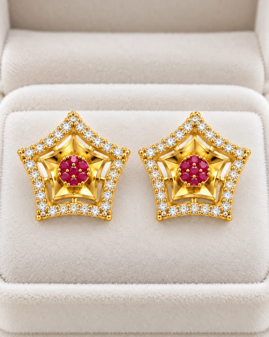 GOLDEN STAR-SHAPED PINK STONE STUD EARRINGS