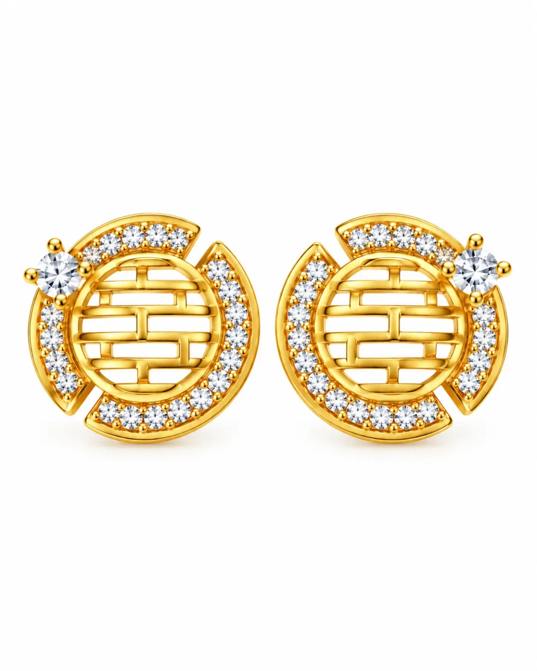 GOLDEN OVAL STRIPED DESIGN STUD EARRINGS