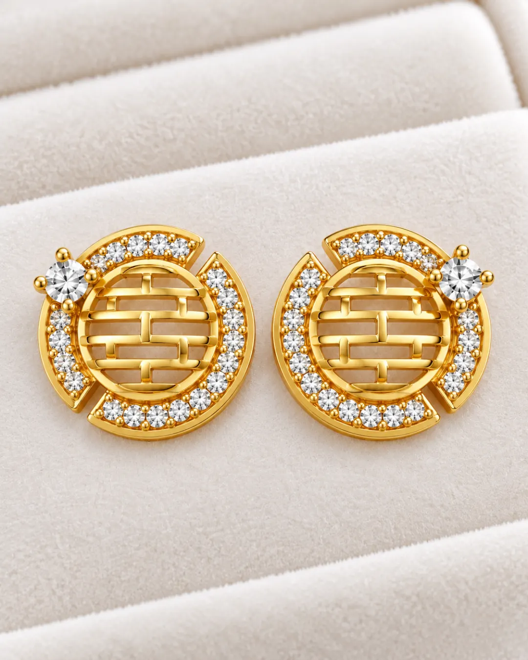 GOLDEN OVAL STRIPED DESIGN STUD EARRINGS
