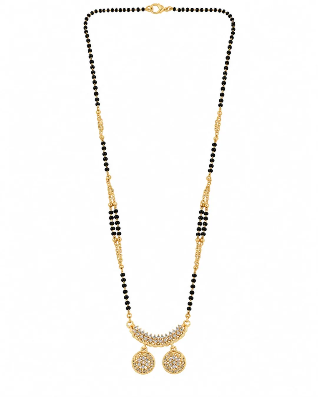 GOLD PLATED BLACK BEADS DOUBLE COIN PE NDANT MANGALSUTRA