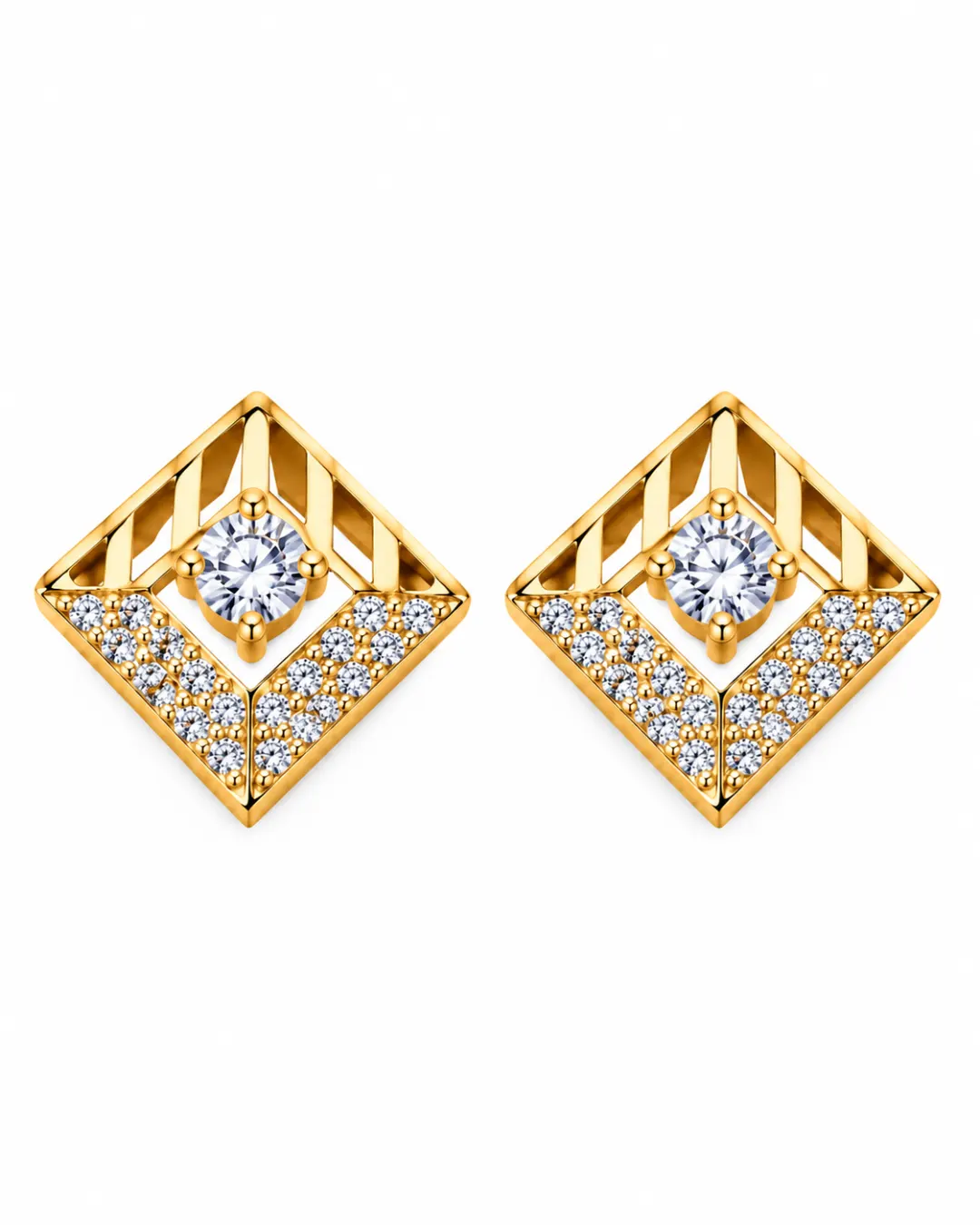 GOLDEN DAIMOND GEOMETRIC SPARKLE STUD EARRINGS