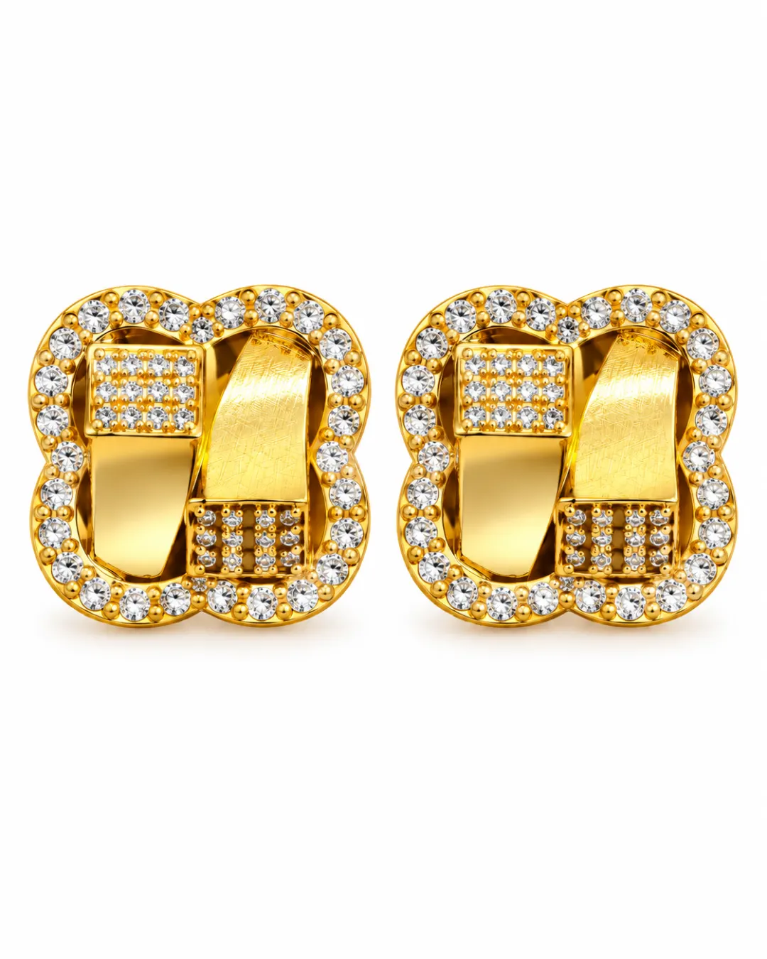 GOLDEN CLOVER SPARKLE STUD EARRINGS