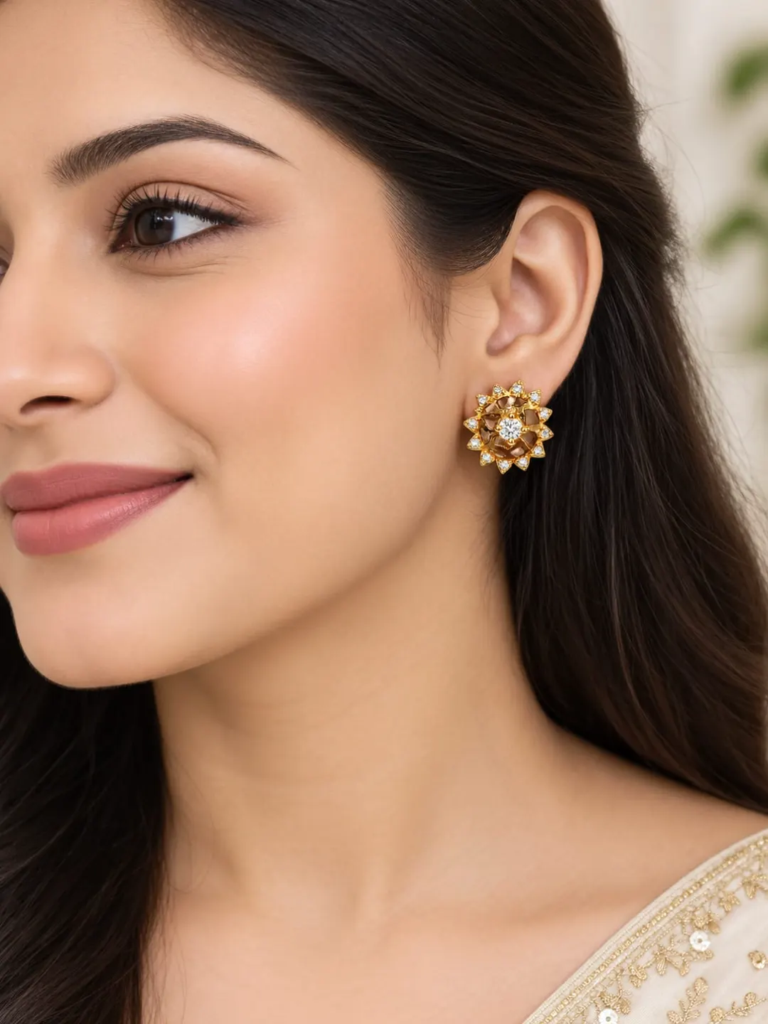 GOLDEN SUNFLOWER SPARKLE STUD EARRINGS