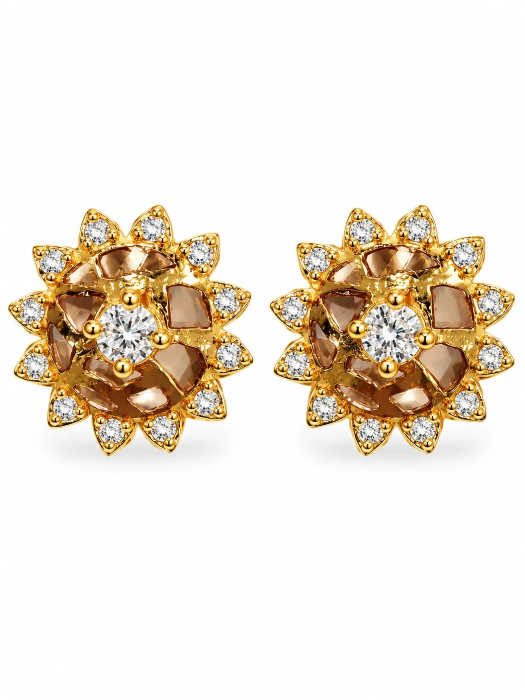 GOLDEN SUNFLOWER SPARKLE STUD EARRINGS