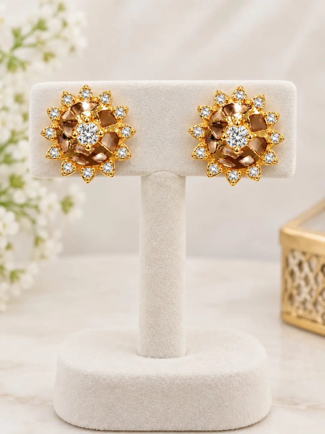 GOLDEN SUNFLOWER SPARKLE STUD EARRINGS