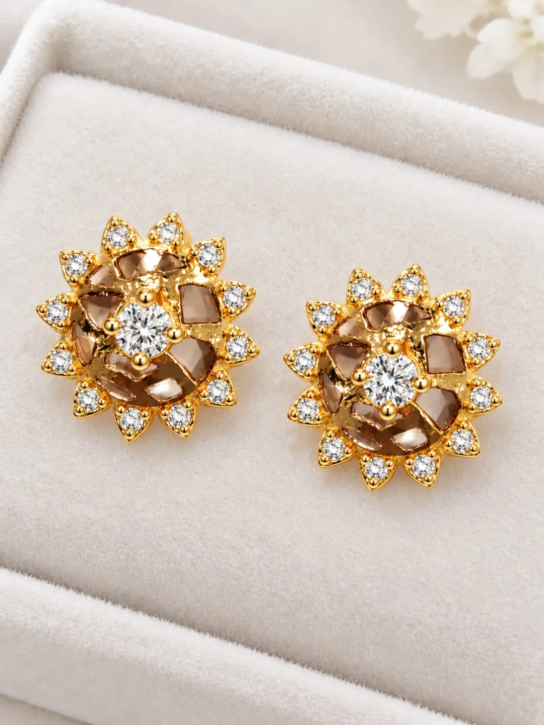 GOLDEN SUNFLOWER SPARKLE STUD EARRINGS