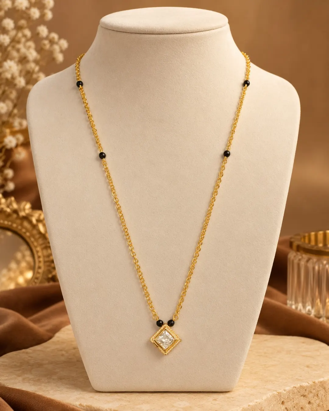 GOLD PLATED MINIMALIST BLACK BEADS MANGALSUTRA 