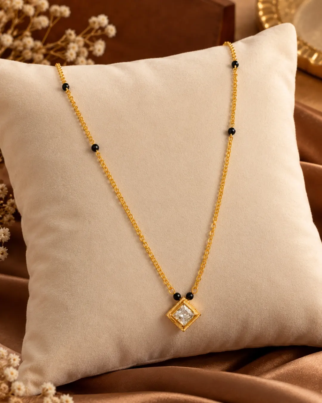 GOLD PLATED MINIMALIST BLACK BEADS MANGALSUTRA 