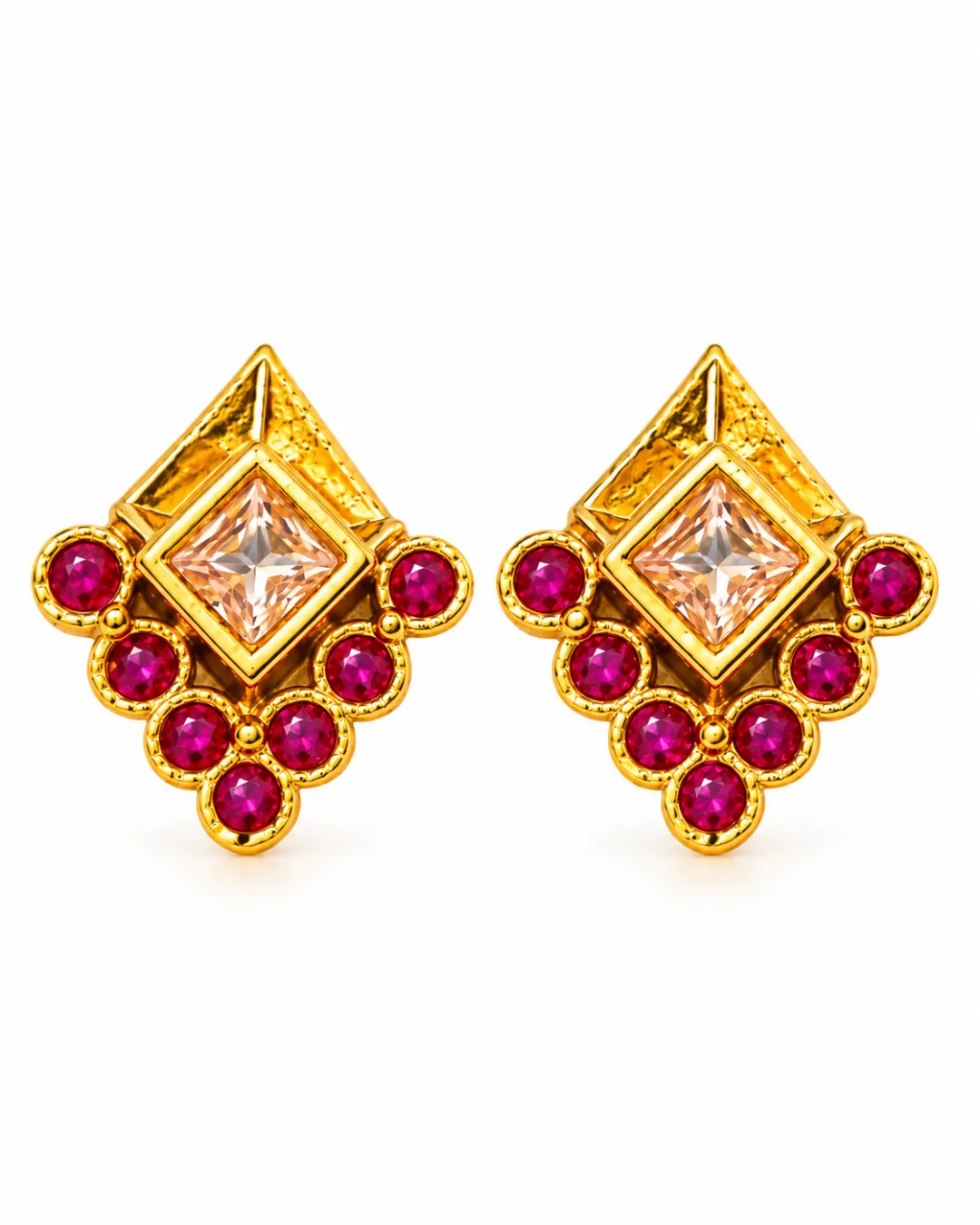 GOLDEN RUBY DIAMOND CHARM STUD EARRINGS