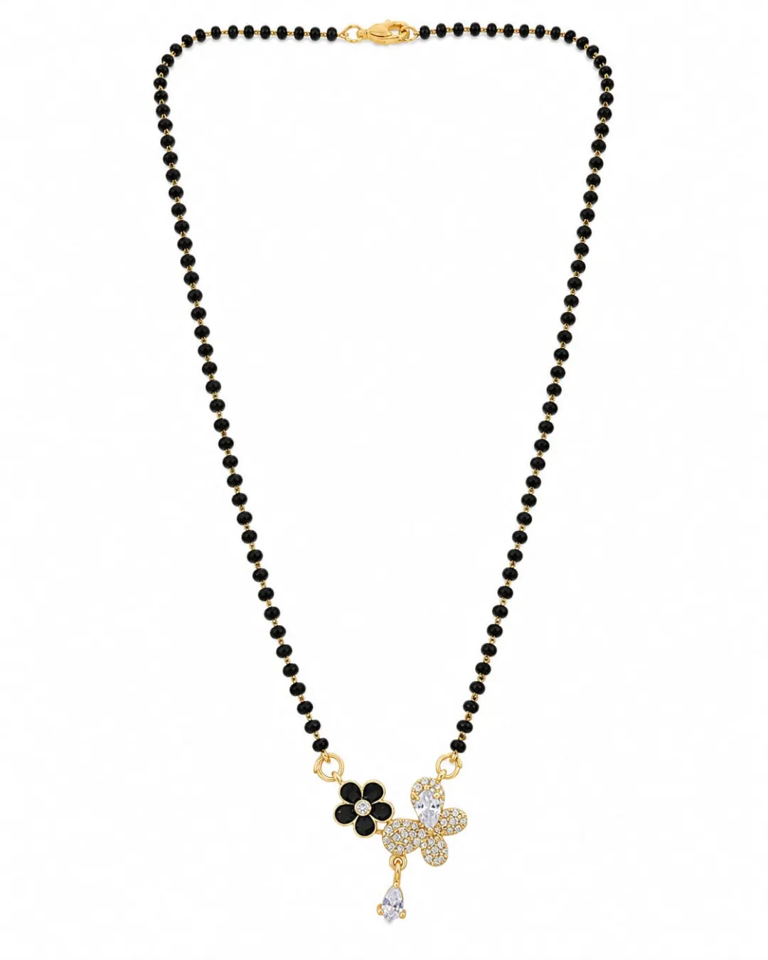 BLACK FLORAL CRYSTAL MANGALSUTRA