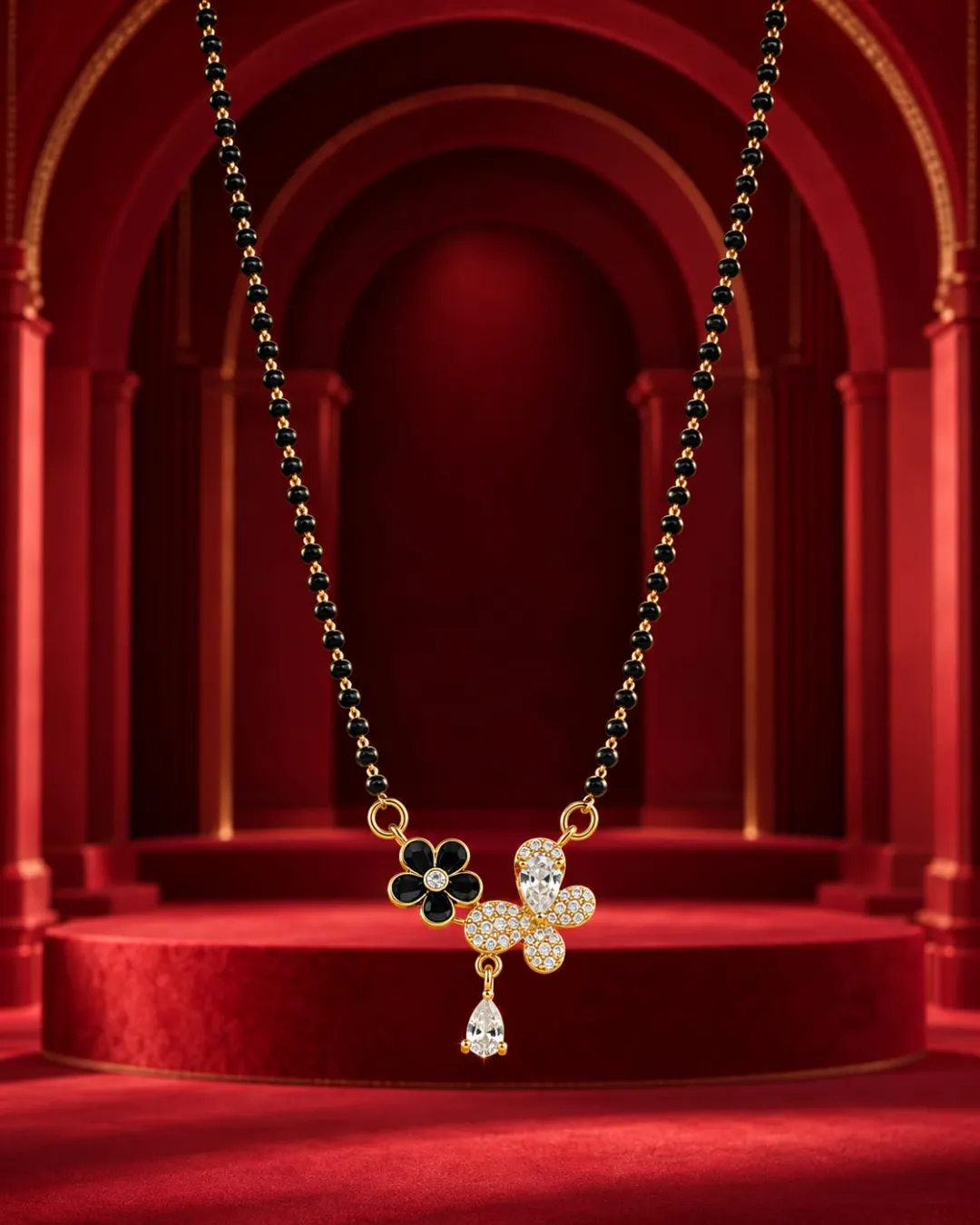 BLACK FLORAL CRYSTAL MANGALSUTRA