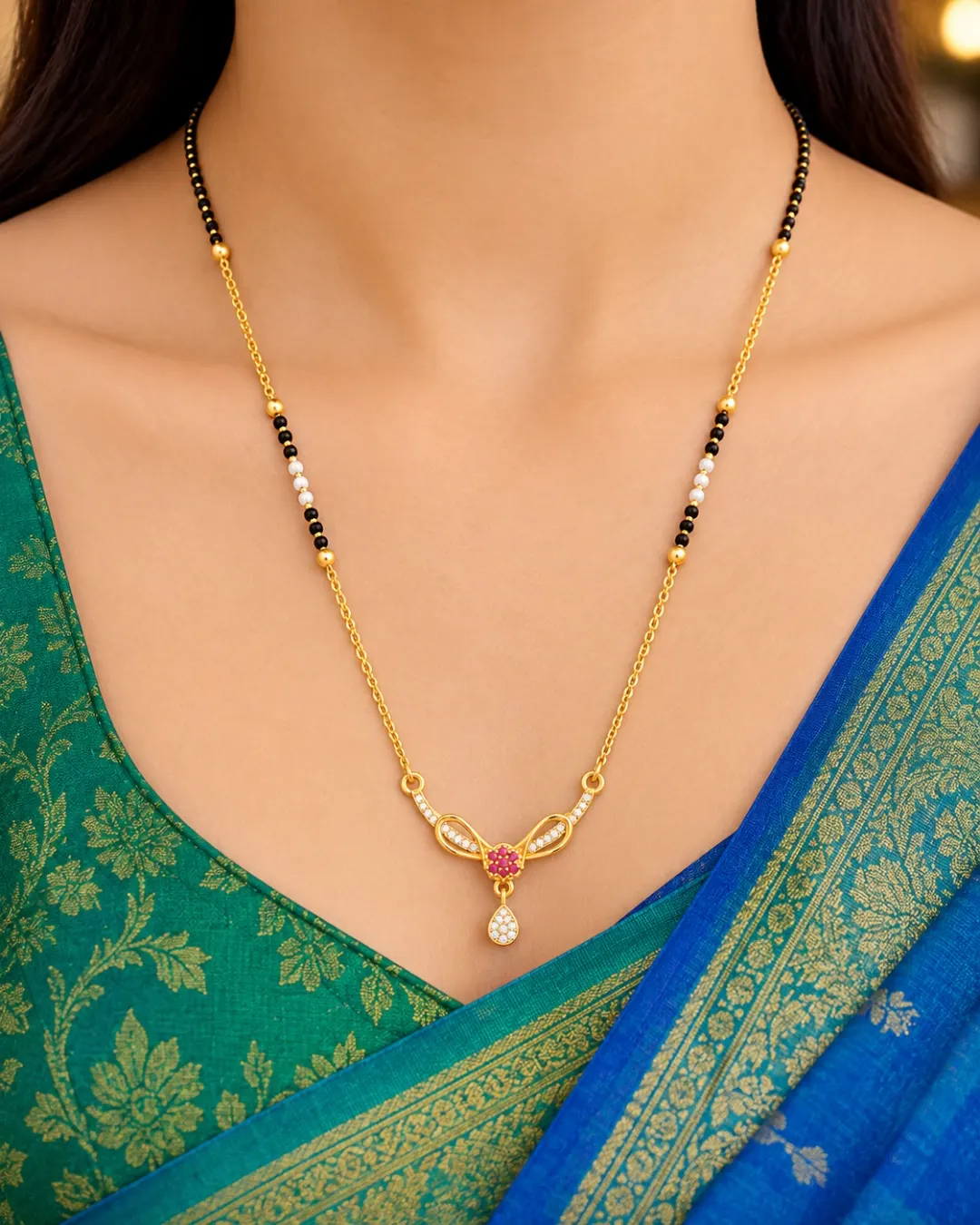 RUBY FLORAL BUTTERFLY DROP MANGALSUTRA