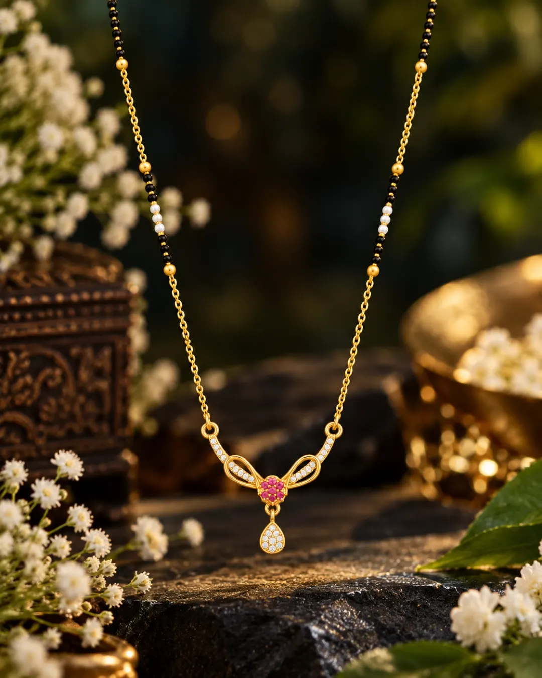 RUBY FLORAL BUTTERFLY DROP MANGALSUTRA