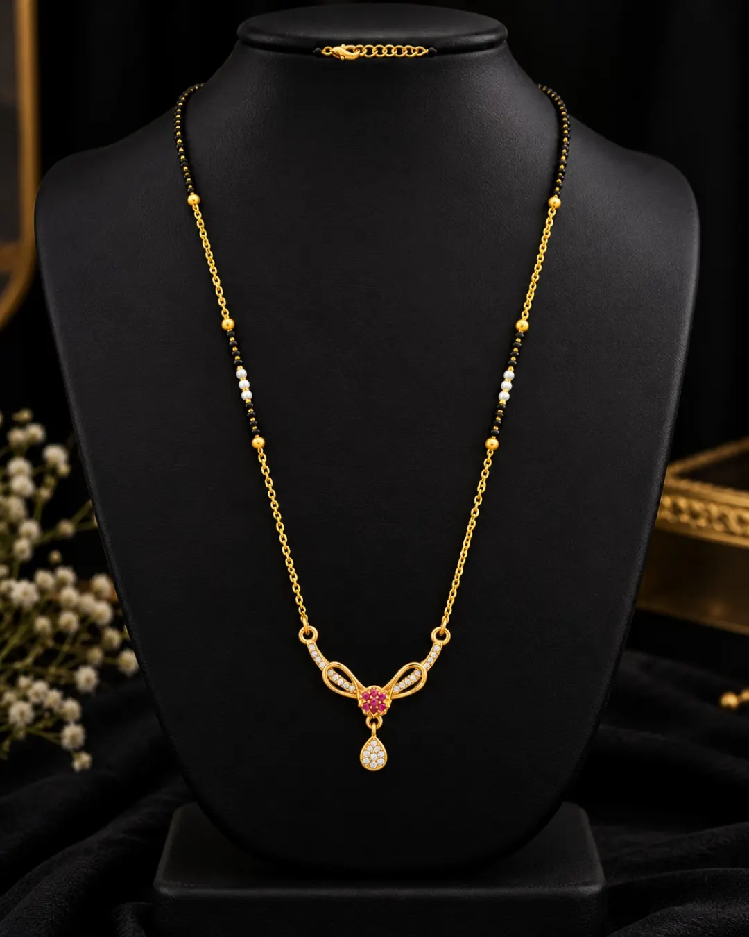 RUBY FLORAL BUTTERFLY DROP MANGALSUTRA