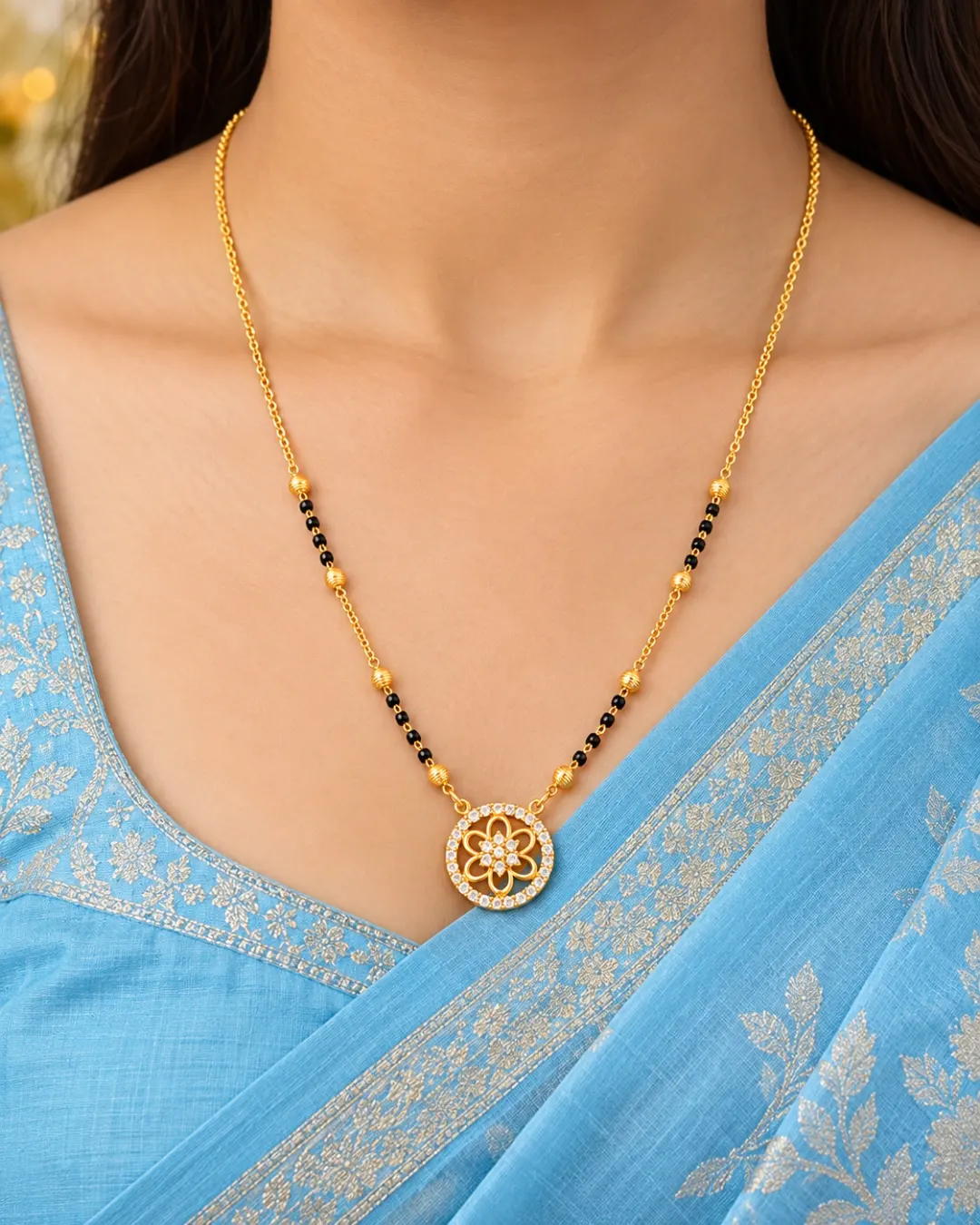GOLDEN FLORAL CRYSTAL MANGALSUTRA