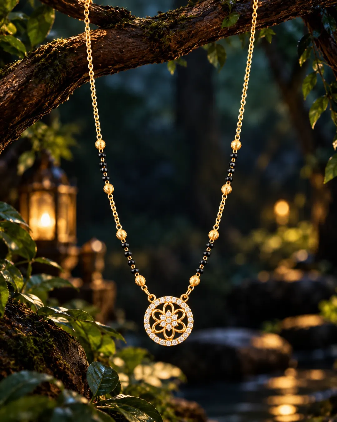 GOLDEN FLORAL CRYSTAL MANGALSUTRA