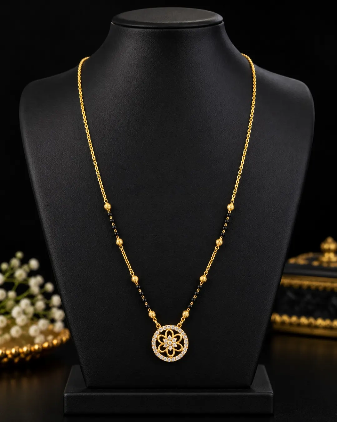 GOLDEN FLORAL CRYSTAL MANGALSUTRA