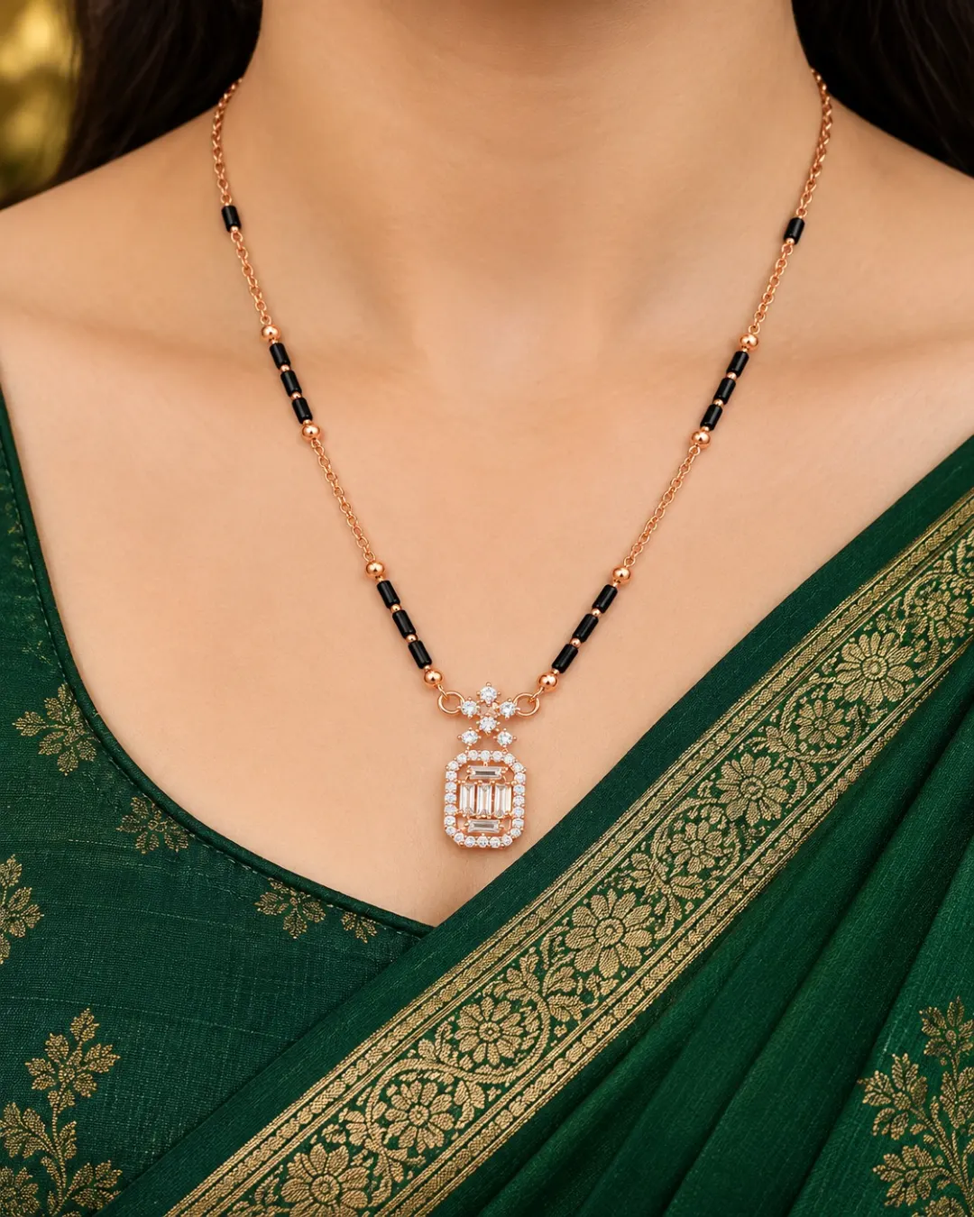 ROSE GOLD FLORAL CRYSTAL DROP MANGALSUTRA