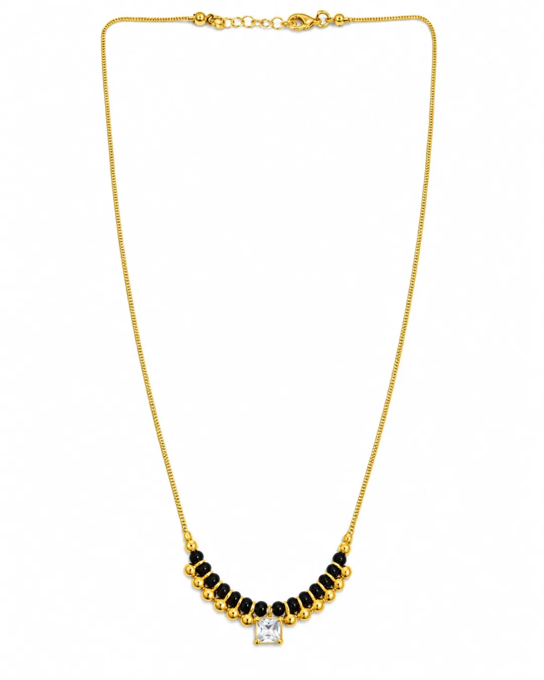 GOLDEN BLACK BEAD SQUARE CRYSTAL MANGALSUTRA
