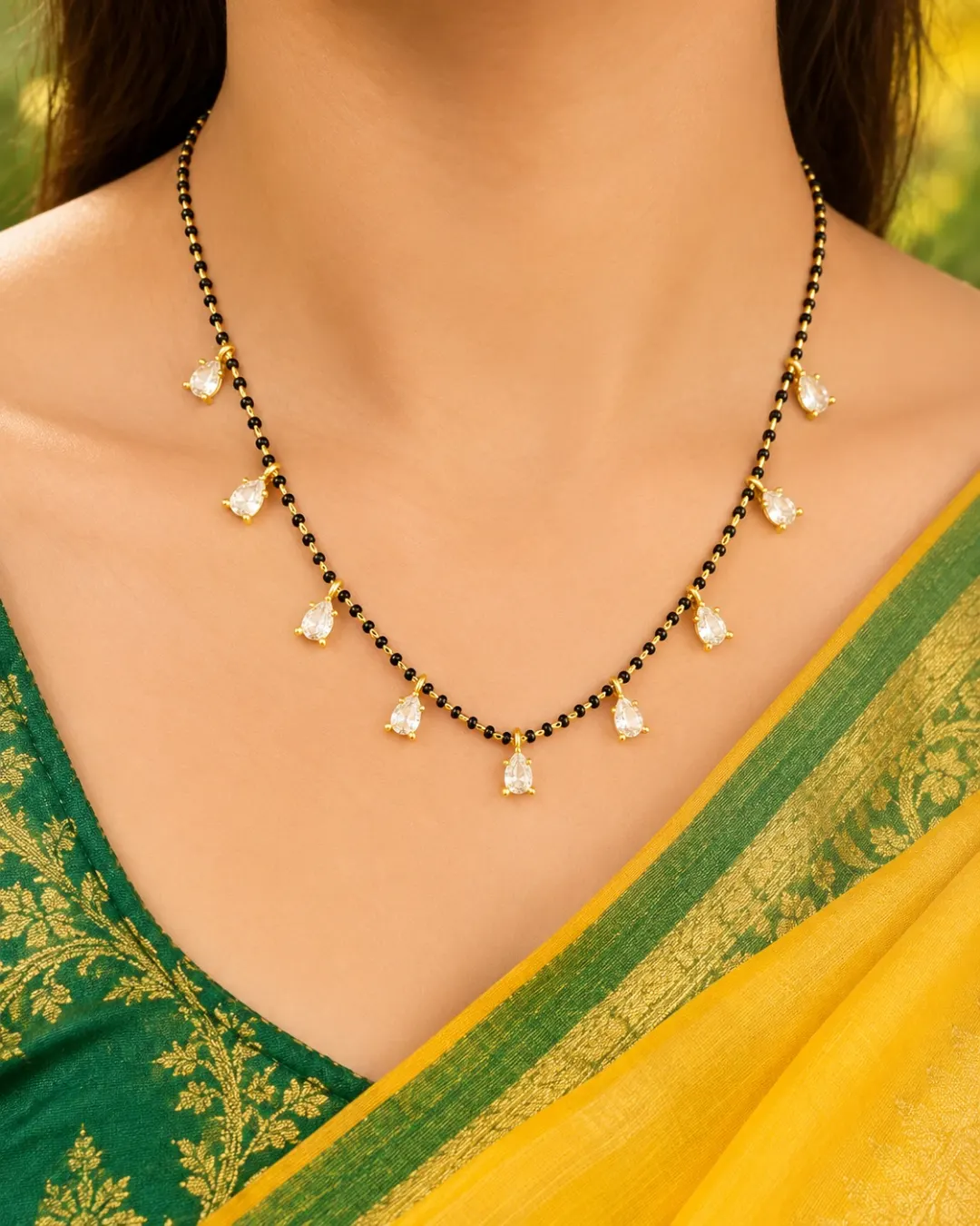 CRYSTAL TEARDROP BLACK BEAD MANGALSUTRA