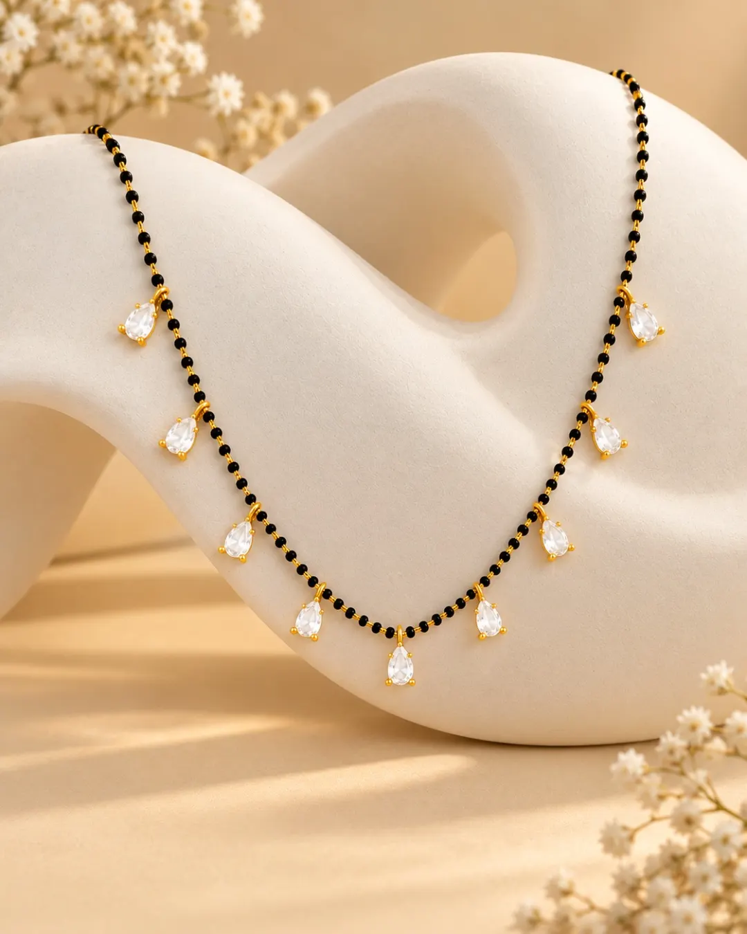 CRYSTAL TEARDROP BLACK BEAD MANGALSUTRA