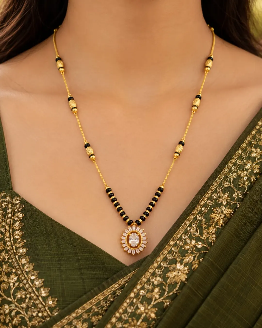 GOLDEN SUNBURST CRYSTAL MANGALSUTRA