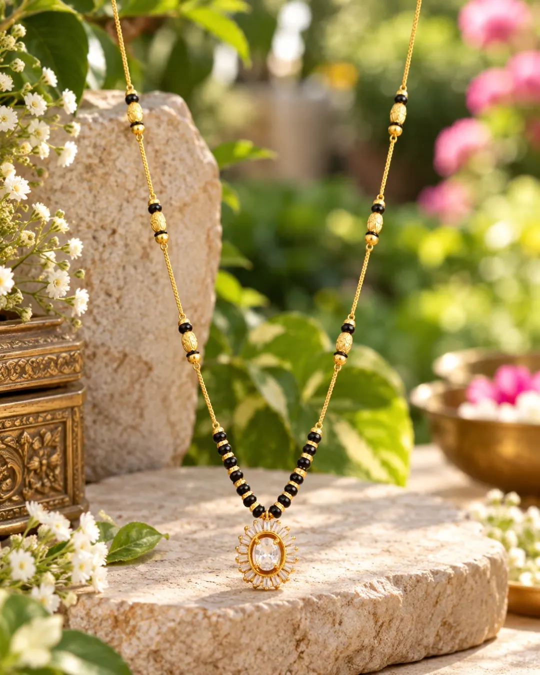 GOLDEN SUNBURST CRYSTAL MANGALSUTRA