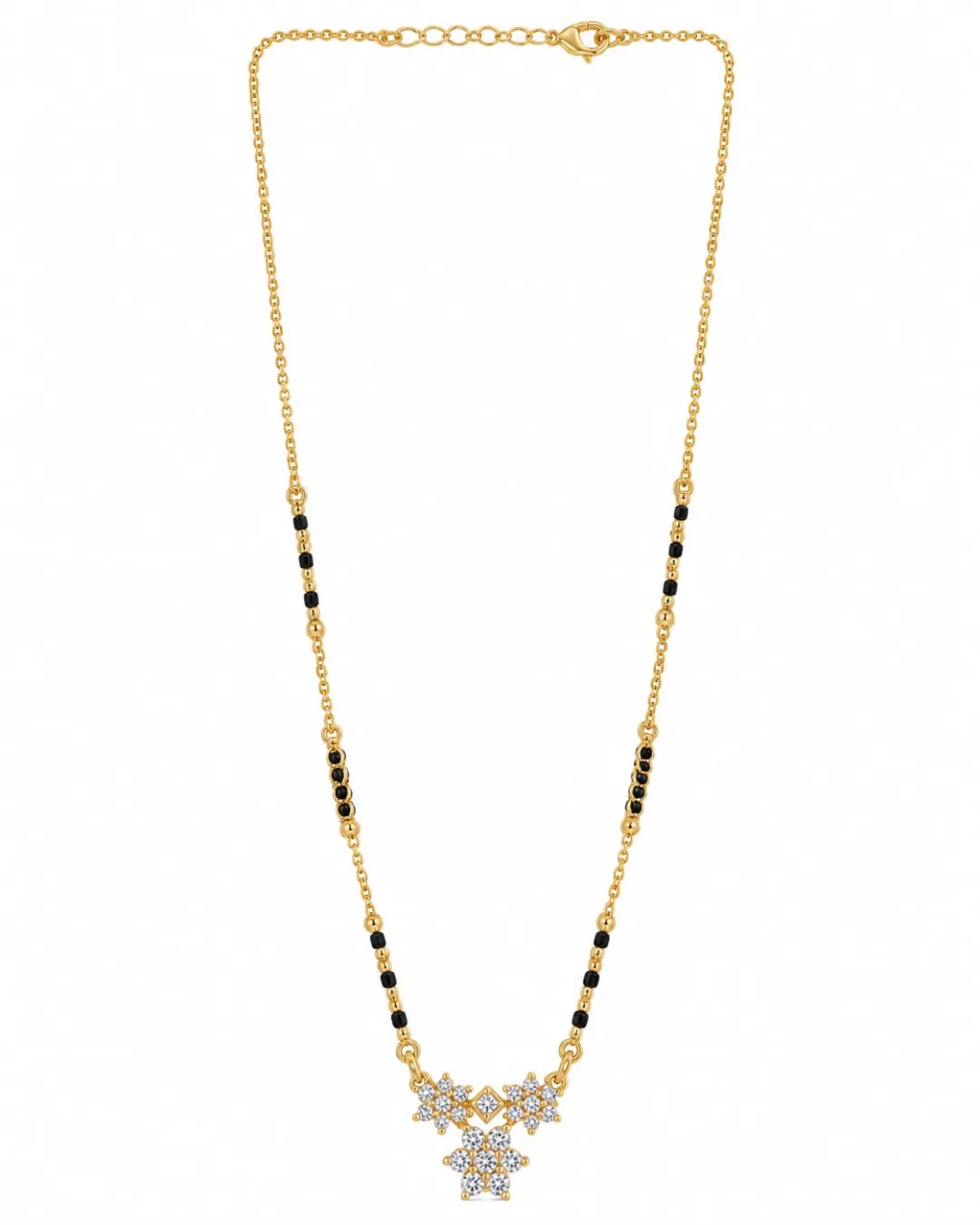 GOLD PLATED BLACK BEADS THREE STAR DESIGN PENDANT MANGALSUTRA