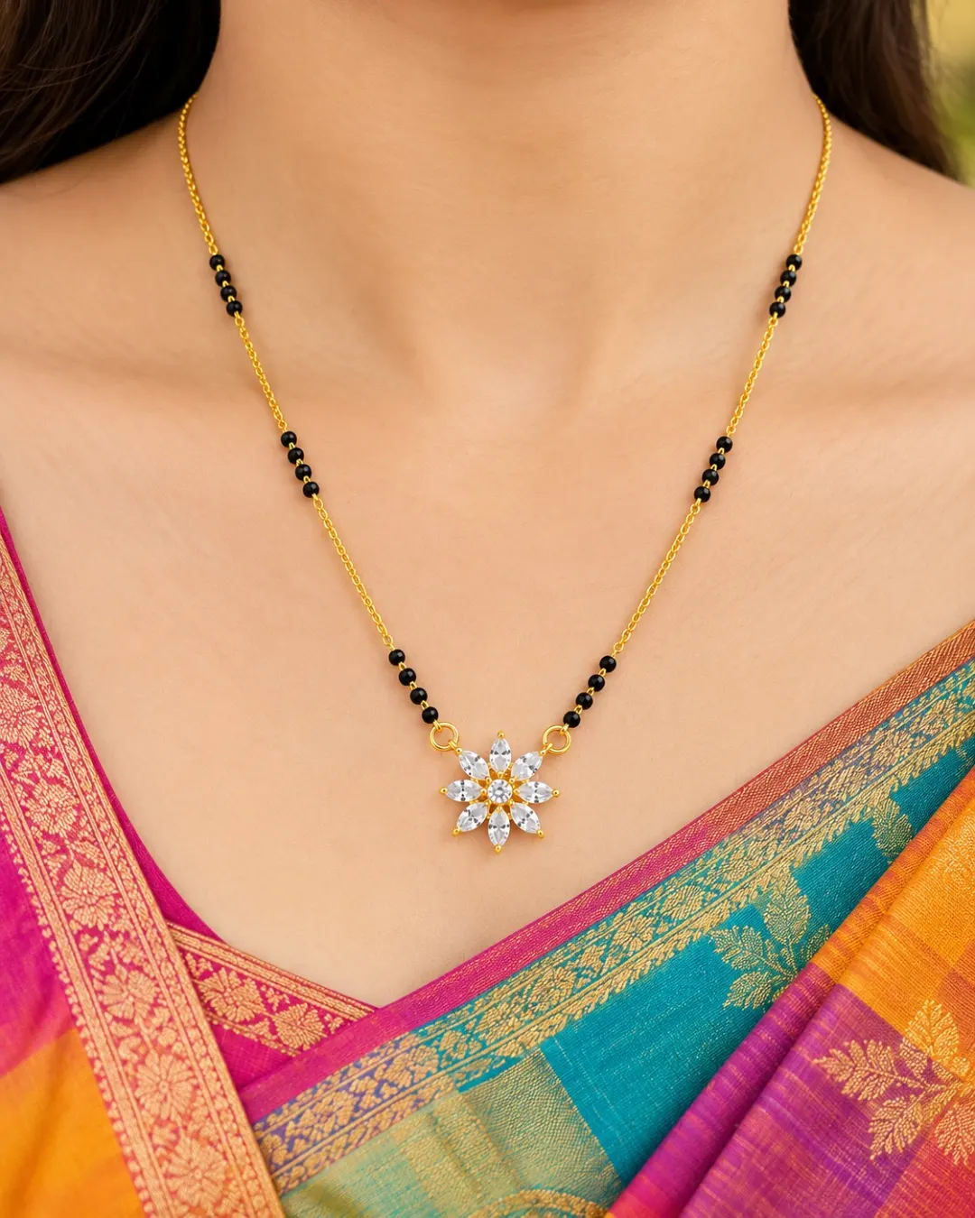 GOLD PLATED FLORAL PENDANT MANGALSUTRA
