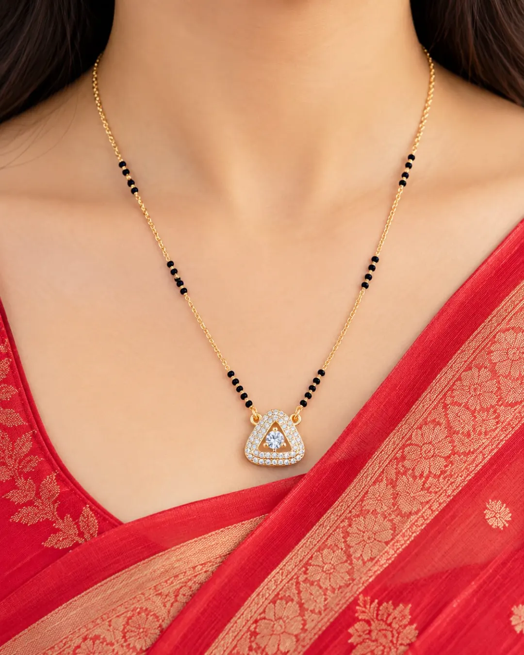 GOLD PLATED TRIANGLE SHAPED PENDANT MANGALSUTRA