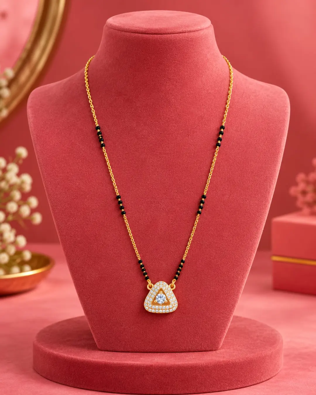 GOLD PLATED TRIANGLE SHAPED PENDANT MANGALSUTRA