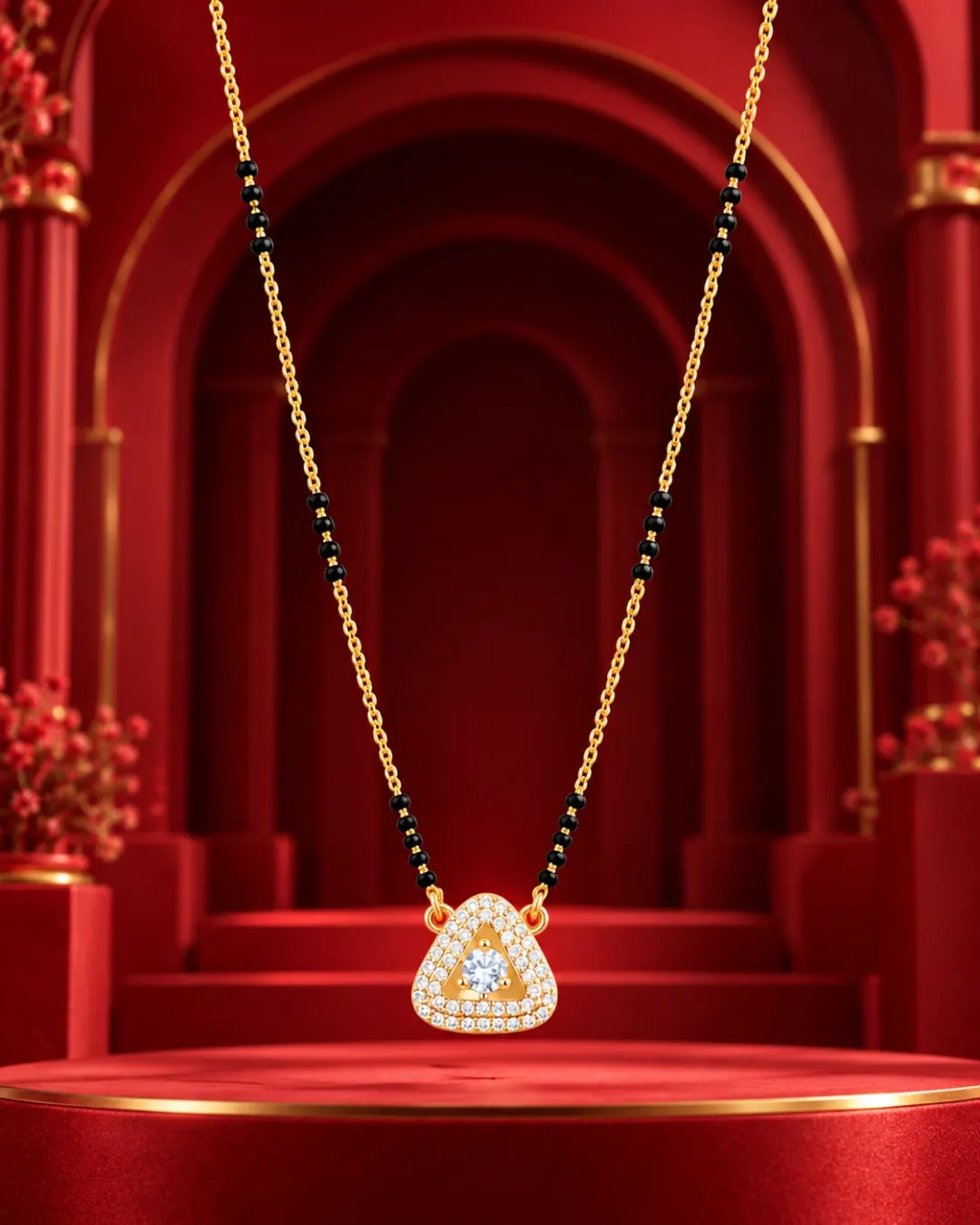 GOLD PLATED TRIANGLE SHAPED PENDANT MANGALSUTRA