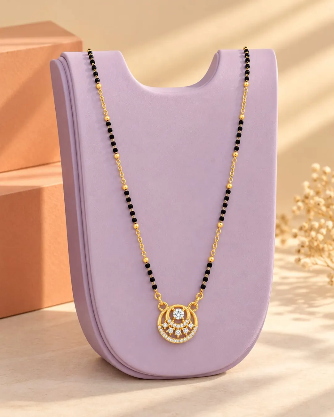 GOLD PLATED SPARKLING ROUND PENDANT MANGALSUTRA