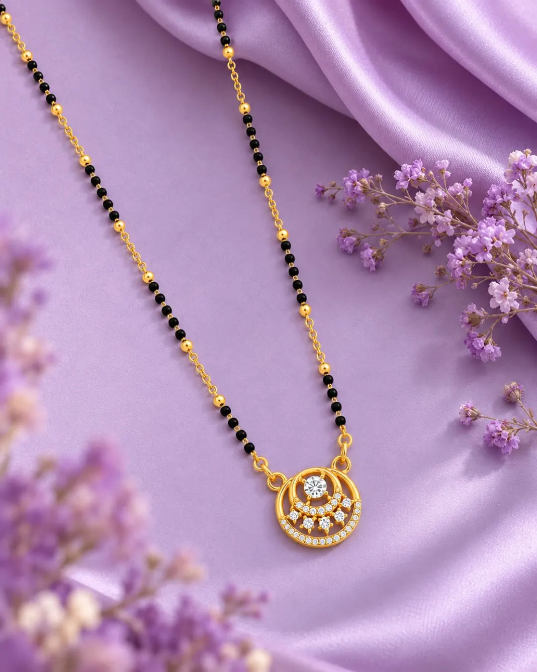 GOLD PLATED SPARKLING ROUND PENDANT MANGALSUTRA