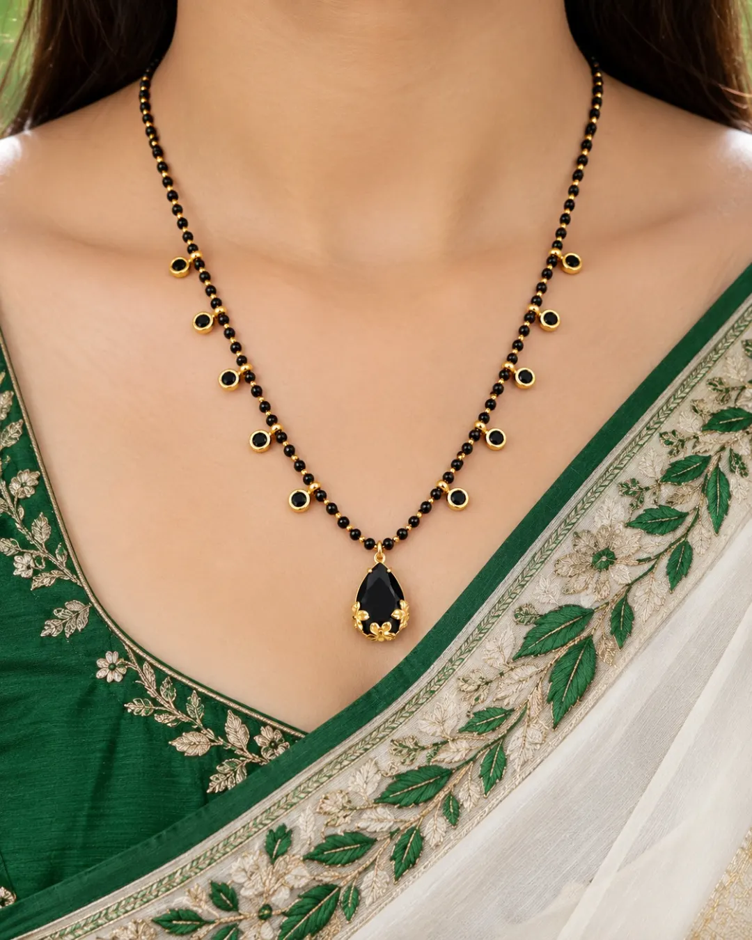 GOLD PLATED BLACK BEADS DROP MANGALSUTRA