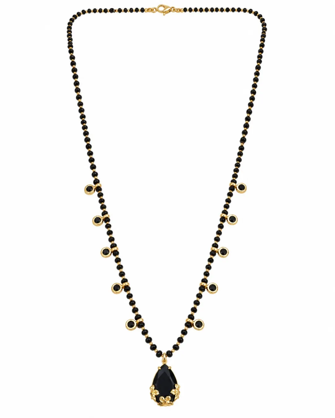 GOLD PLATED BLACK BEADS DROP MANGALSUTRA