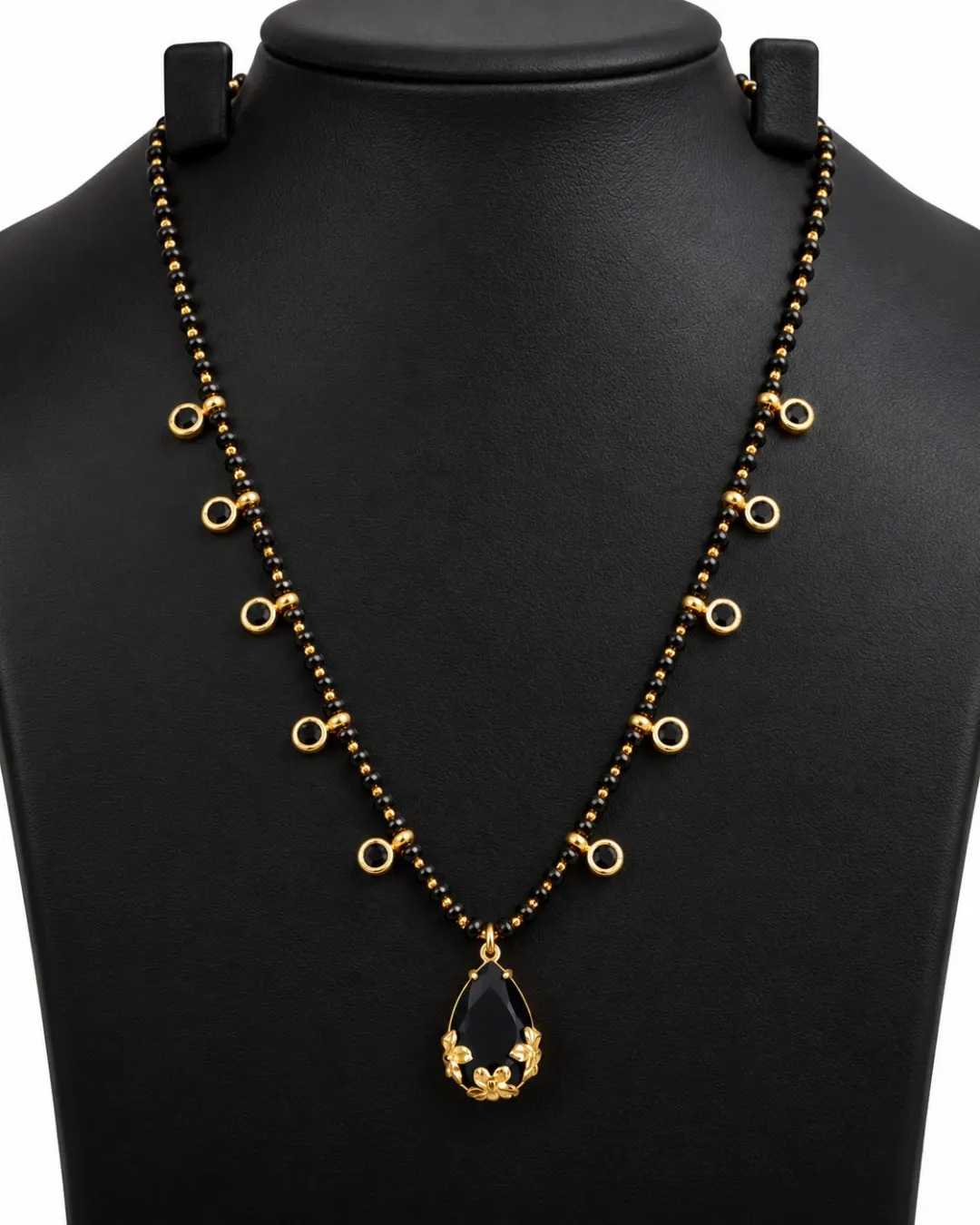 GOLD PLATED BLACK BEADS DROP MANGALSUTRA