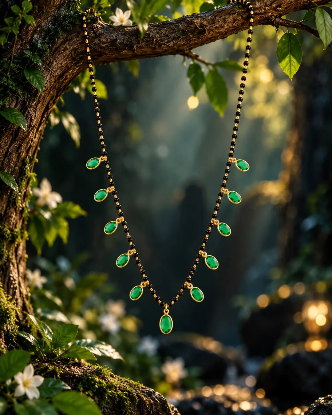 EMERALD GRACE BLACK BEAD MANGALSUTRA