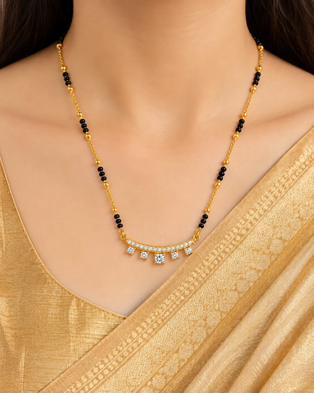 GOLDEN ELEGANCE BLACK BEAD MANGALSUTRA