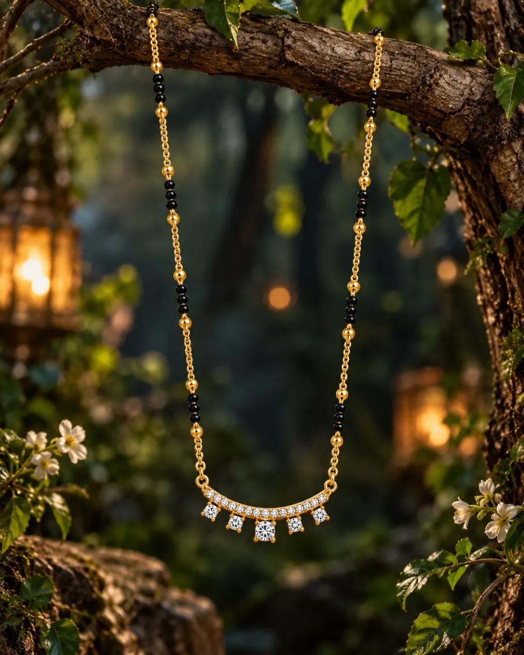GOLDEN ELEGANCE BLACK BEAD MANGALSUTRA