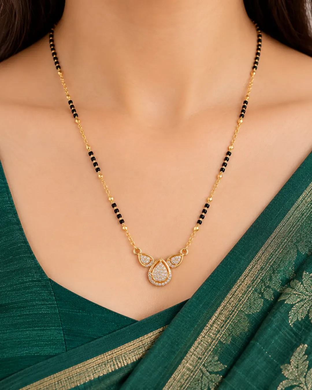 GOLDEN TRIPLE TEARDROP SPARKLE MANGALSUTRA