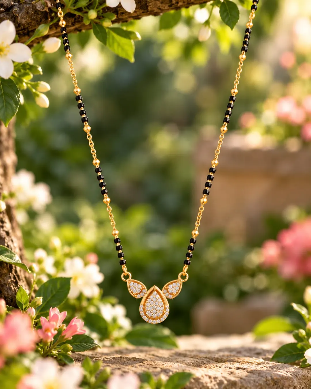 GOLDEN TRIPLE TEARDROP SPARKLE MANGALSUTRA